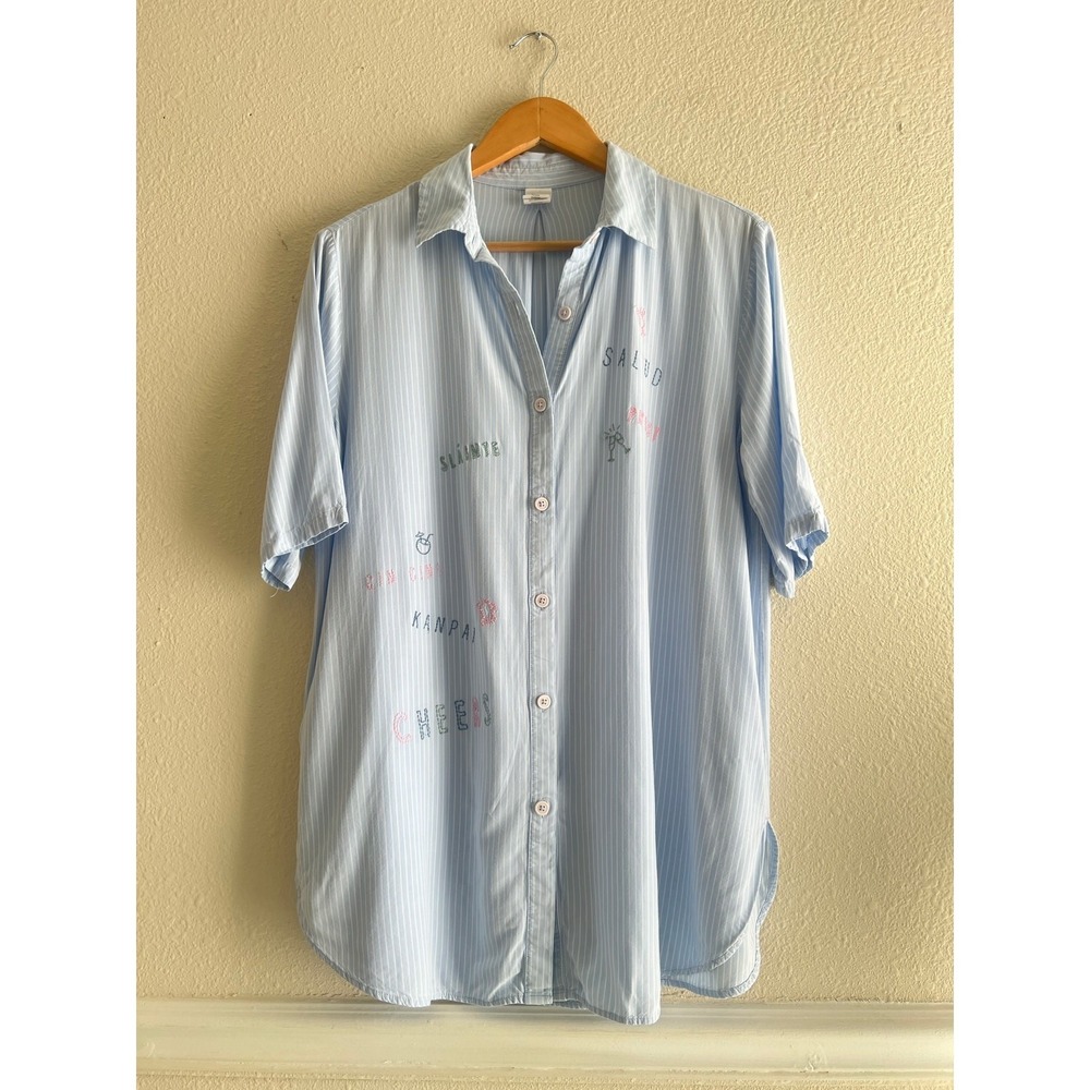 Jasmine + Ginger Button Up Shirt Embroidered Small Cottagecore Sleepwear